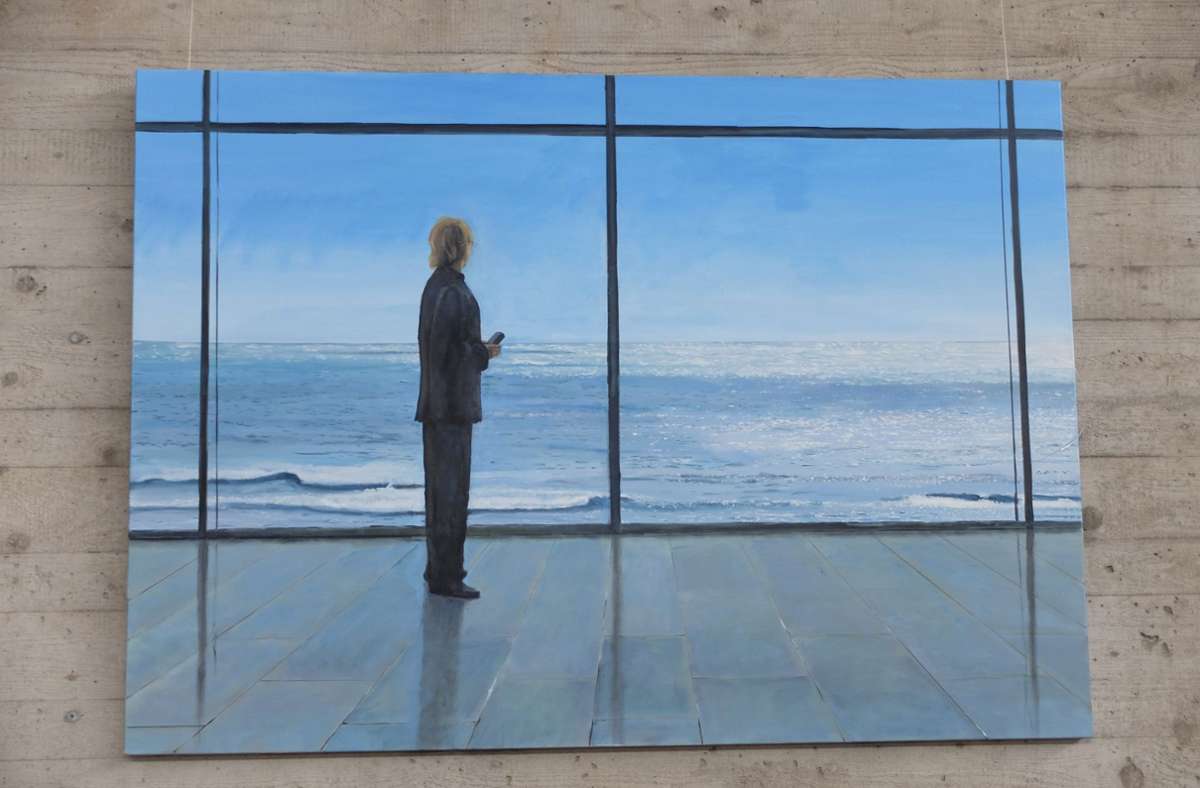 Der Mensch hinter Glas am Meer in der Nahaufnahme - gemalt von Andreas Jauss.