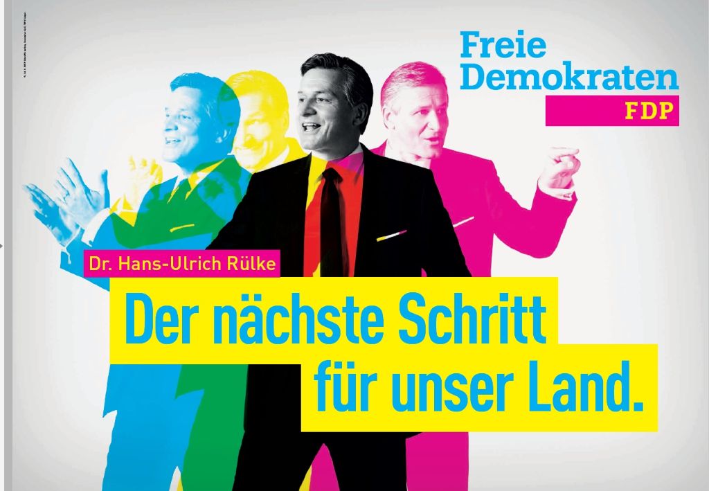 Wahlplakat mit dem Spitzenkandidat der FDP, Hans-Ulrich Rülke