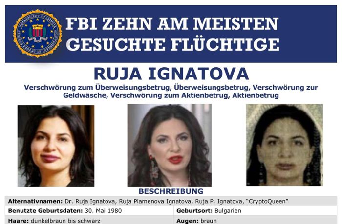 FBI setzt Ruja Ignatova auf Liste der meistgesuchten Verbrecher