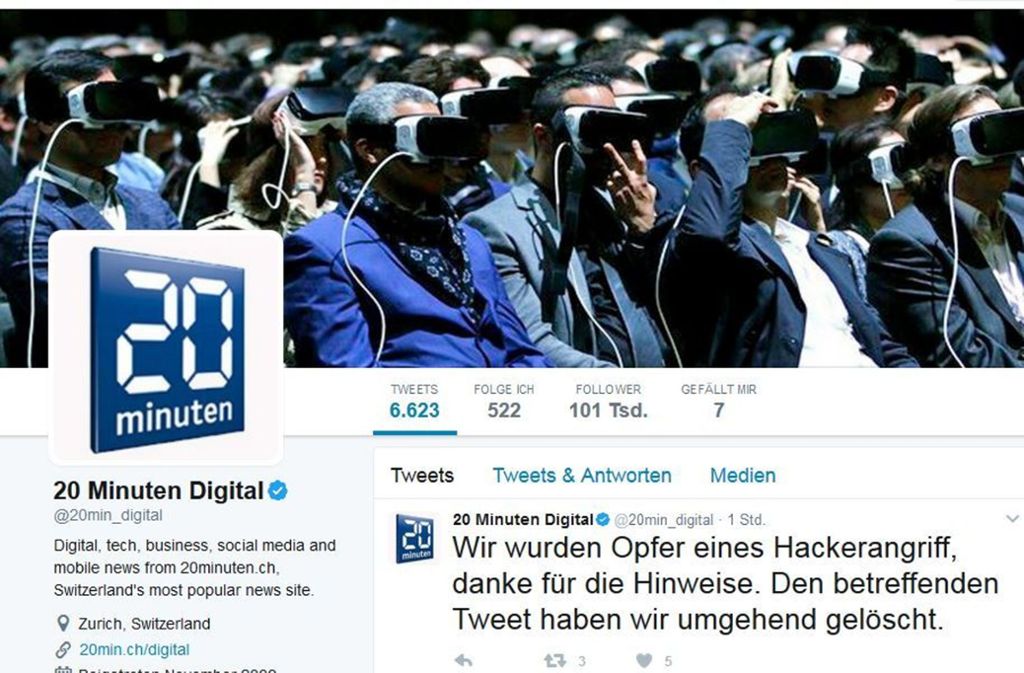Der Schweizer Nachrichtenkanal „20 Minuten Digital“ gehört ebenfalls zu den Opfern.