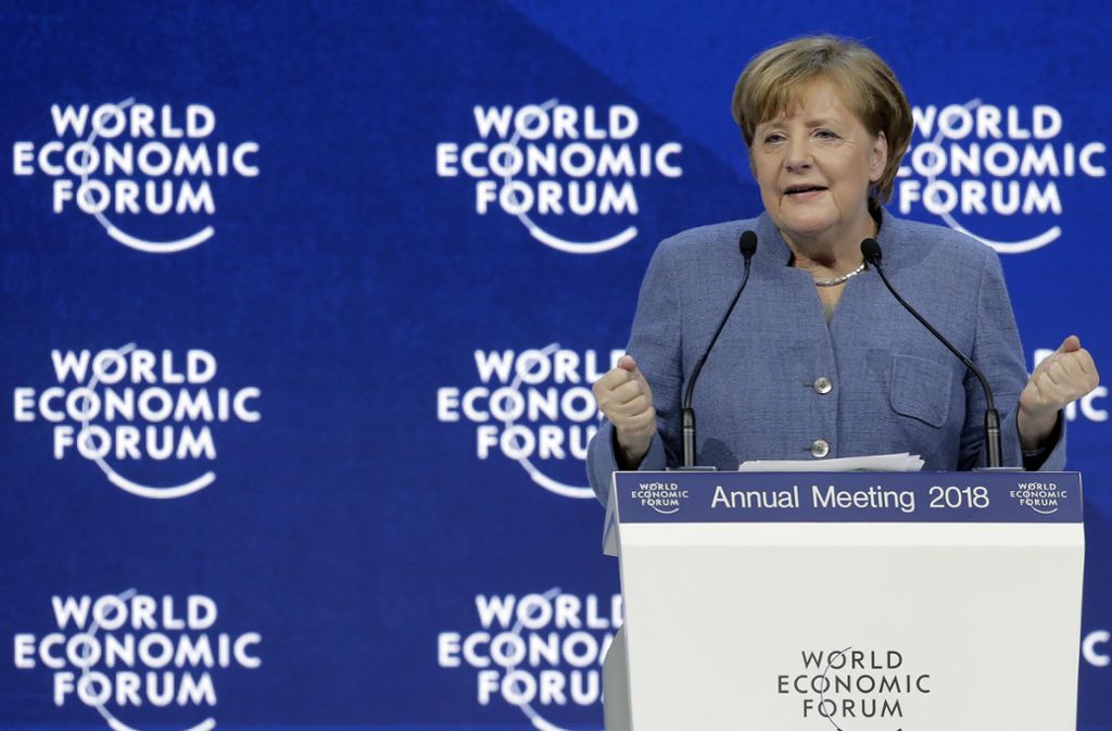 Angela Merkel während ihrer Rede in Davos Foto: AP