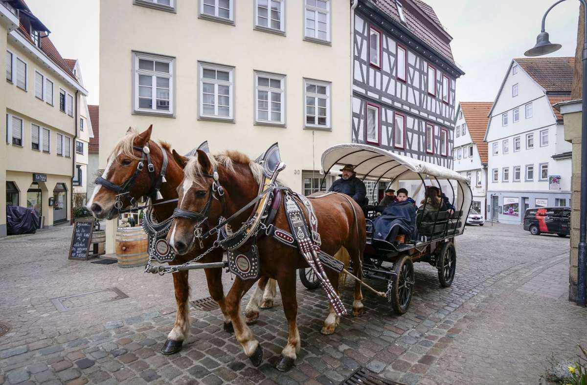 Sehr romantisch kann auch eine Fahrt mit der Kutsche sein. Es gibt in der Region Stuttgart mehrere Anbieter für private Fahrten, einer ist der Ponyhof Müller in Denkendorf (Kreis Esslingen) oder AK-Kutschfahrten von Filderstadt (Kreis Esslingen) oder von Rechberghausen (Kreis Göppingen) aus. Bei AK-Kutschfahrten kostet eine einstündige Tour 80 Euro.