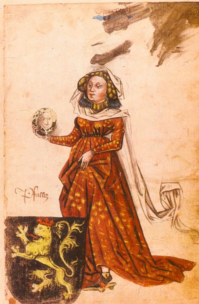 Mechthild blickt in den Spiegel: Miniatur aus dem „Ingeram-Codex“, 1459