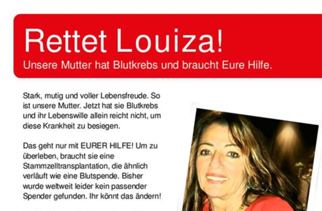 Die Stuttgarterin Louiza Makridou ist an Leukämie erkrankt. Ihre Familie hat eine Typisierungsaktion organisiert, die am 28. Juni von 13 bis 18 Uhr im Kursaal Bad Cannstatt stattfindet.