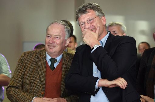 Alexander Gauland (links) und Jörg Meuthen freuen sich in Berlin. Foto: dpa