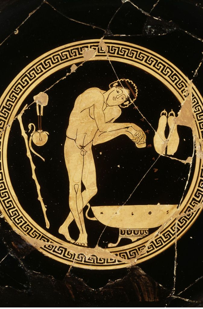 Antik Körperpflege im alten Griechenland: Onésimos auf einer Schale aus dem 5. Jahrhundert vor Christus.