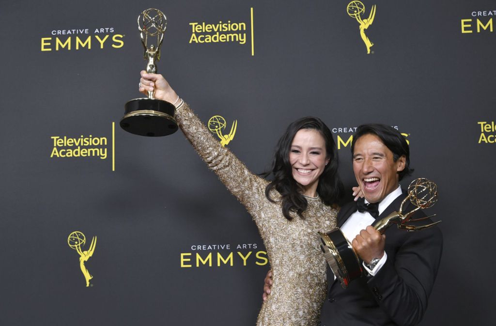 Elizabeth Chai Vsarhelyi und ihr Mann Jimmy Chin: Die beiden erhielten den Preis für „herausragende Regie“ für ihre Dokumentation „Free Solo“.