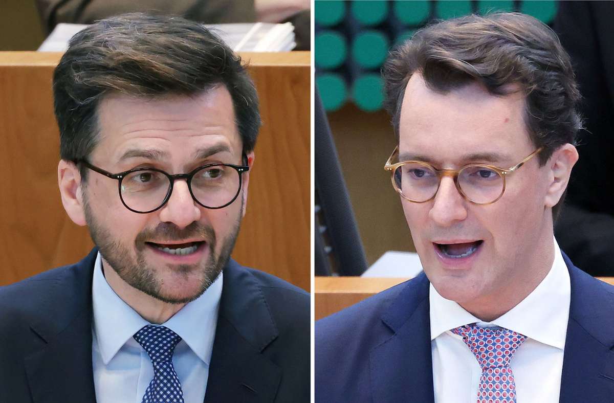 Zwei, die neuer Ministerpräsident in NRW sein wollen, aber keine eigene Mehrheit haben: Thomas Kutschaty (SPD, links) und Hendrik Wüst (CDU). Foto: dpa/Oliver Berg