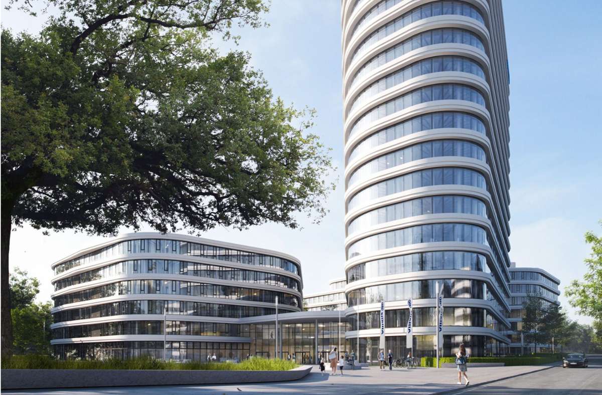 So sieht der abgeänderte Entwurf für den Allianz Park Stuttgart aus, nachdem der Versicherer ein Drittel seines Grundstücks verkauft hat. Foto: Allianz