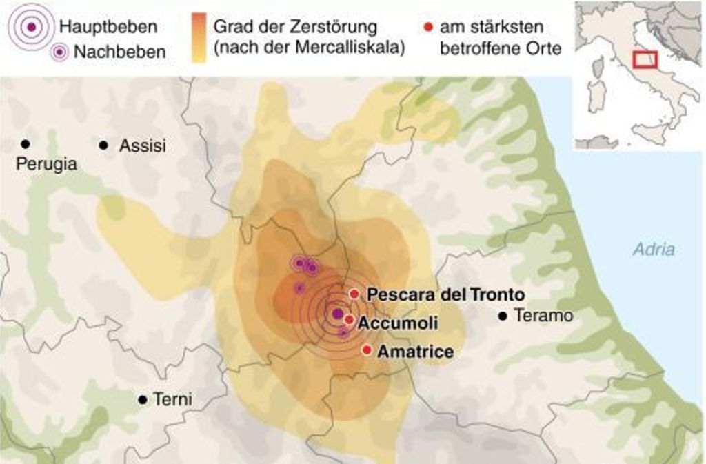 Amatrice (Italien): Am 24. August 2016 verwüstete eine Erdbeben die Region um die mittelitalienische Stadt Amatrice.