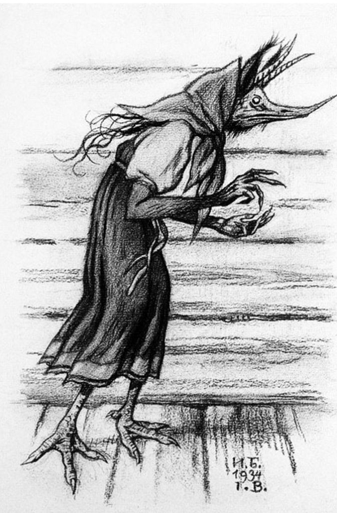 Kikimora: In heidnischer Zeit war sie eine weibliche Gottheit. Im Zuge der Christianisierung Russlands mutierte sie zum Poltergeist, der Menschen des Nachts nicht zur Ruhe kommen lässt und um den Verstand bringt (Zeichnung von Iwan Bilibin, 1876-1942).