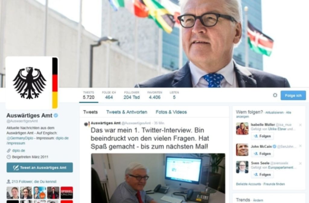 Außenminister Steinmeier versucht sich im Twitter-Interview. Foto: Screenshot