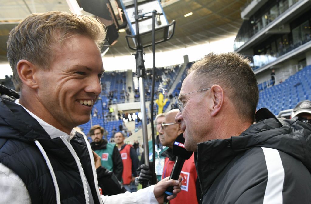 In dieser Saison noch Konkurrenten, ab Sommer gemeinsam bei RB Leipzig: Julian Nagelsmann (li.) und Ralf Rangnick