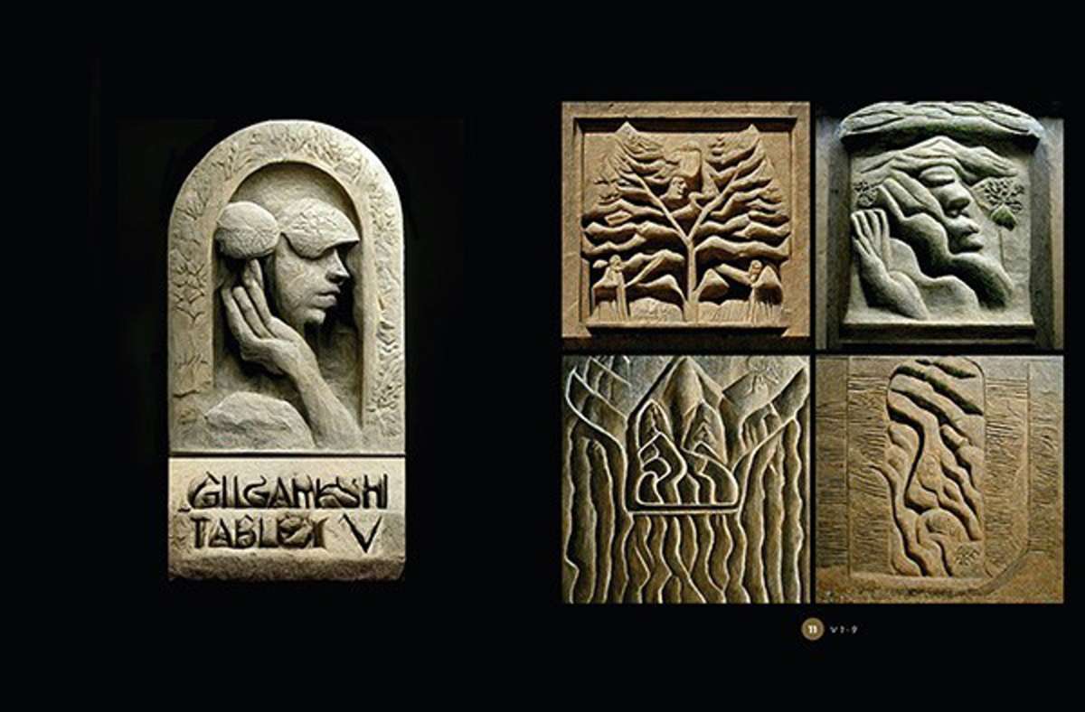 Motive zum „Gilgamesh“-Epos, die Dave McKean mit der KI Midjourney erstellt hat.