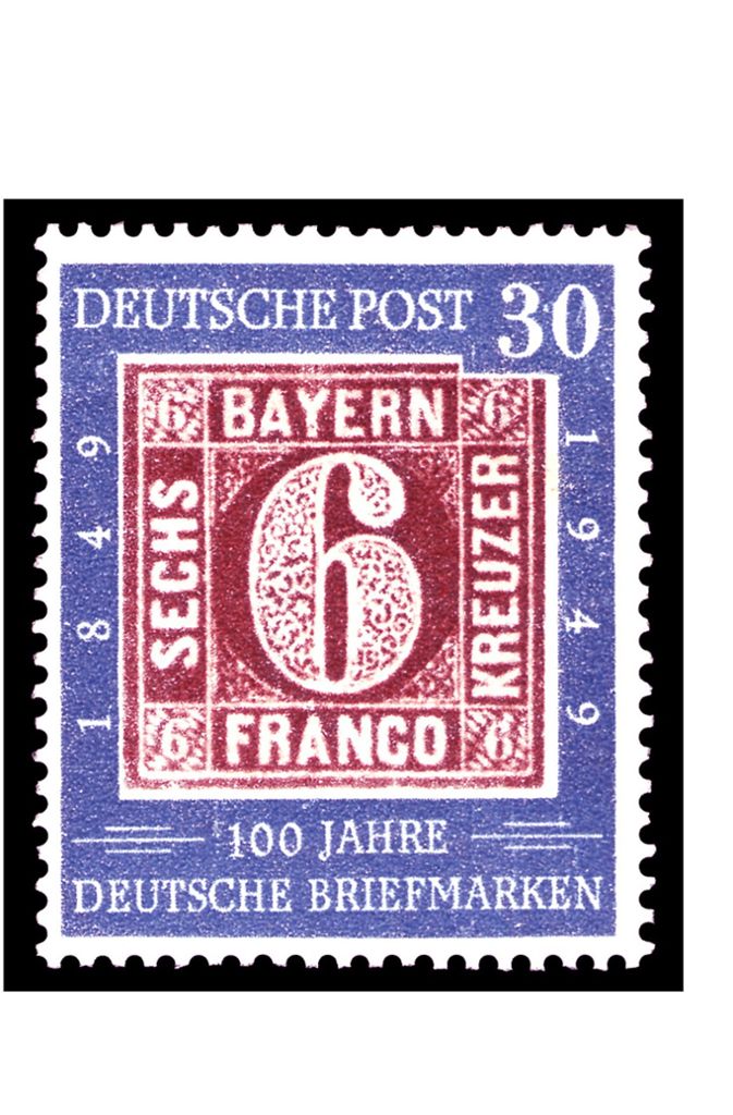 „6 Kreuzer Königreich Bayern“ (Ausgabedatum: 30. September 1949; gültig bis 31. August 1950; Auflage: eine Million).