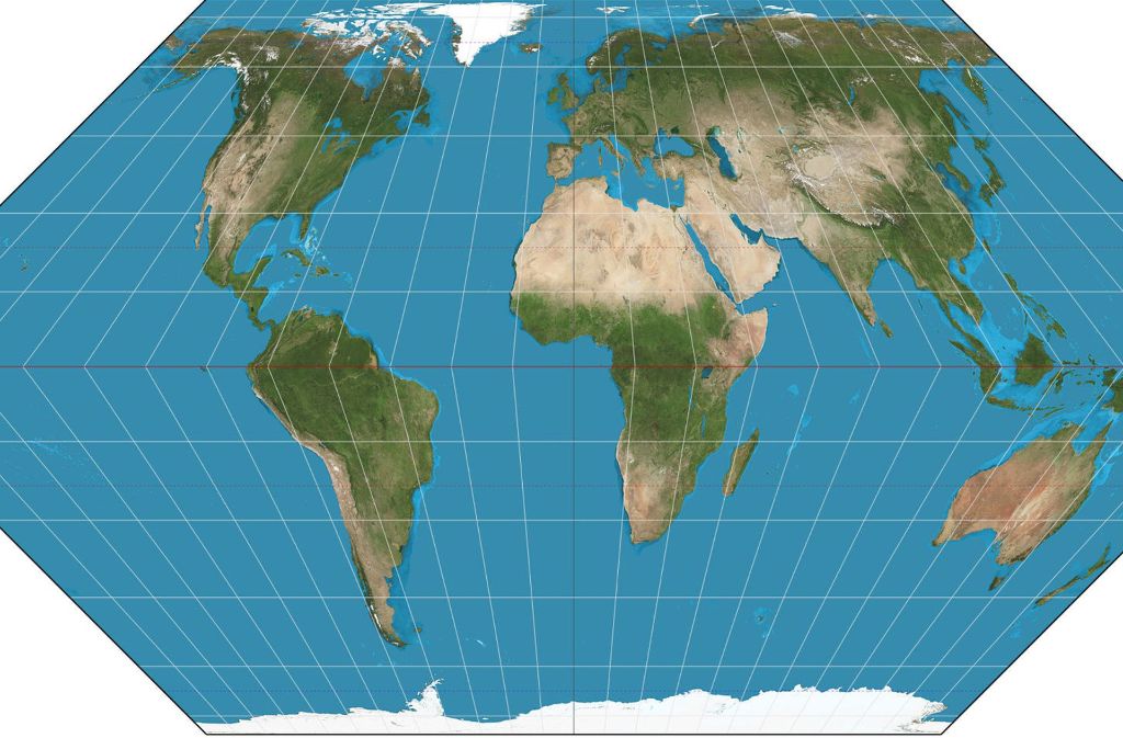 Friedrich Eduard Max Eckert-Greifendorff (1868-1938) war ein deutscher Geograf und Kartograf, der die sechs Eckert-Projektionen entwickelte. Die hier dargestellte Eckert-II-Projektion ist eine trapezförmig-zylindrische Kartenprojektionen mit hexagonaler Form (sechs Seiten). Eckert-Greifendorff nutzte dabei Karten, die schon Abraham Ortelius um 1570 anfertigte.