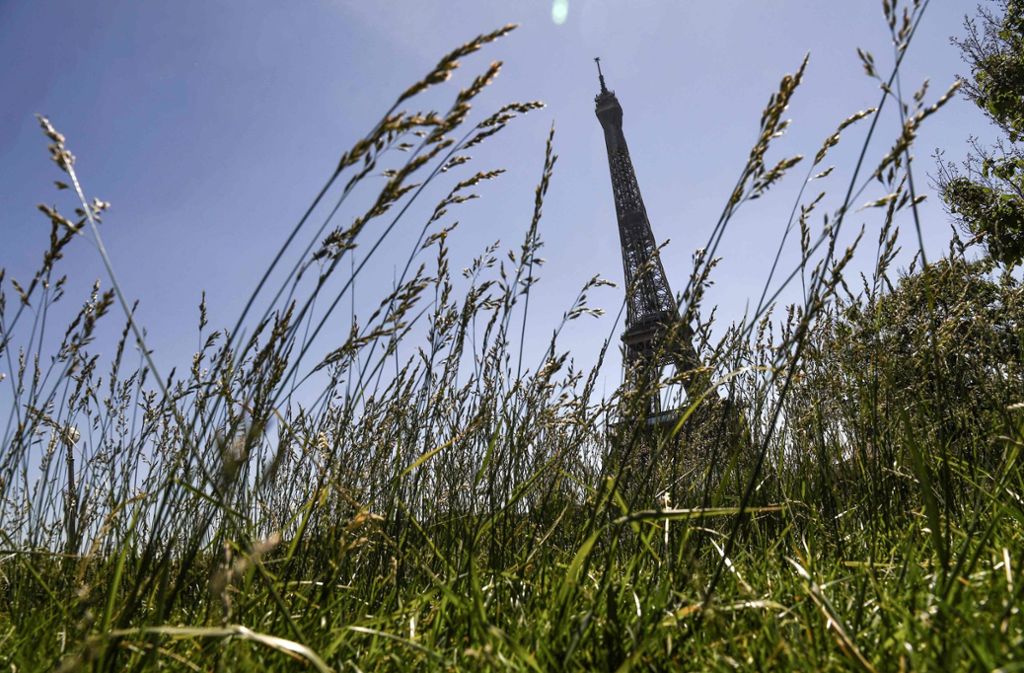 Ein ungewohnter Anblick. Das Gras um den Eiffelturm wird in Zeiten von Corona nicht gemäht.