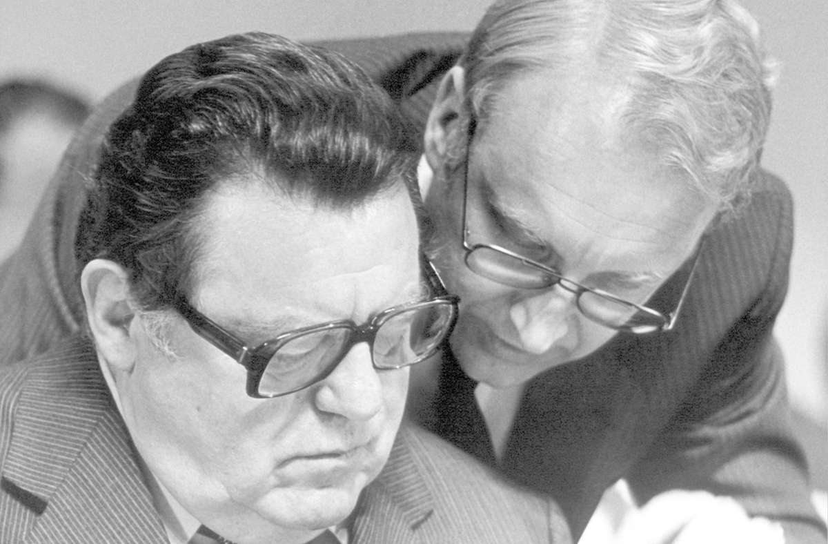 Strauß und sein Generalsekretär Edmund Stoiber im August 1980.