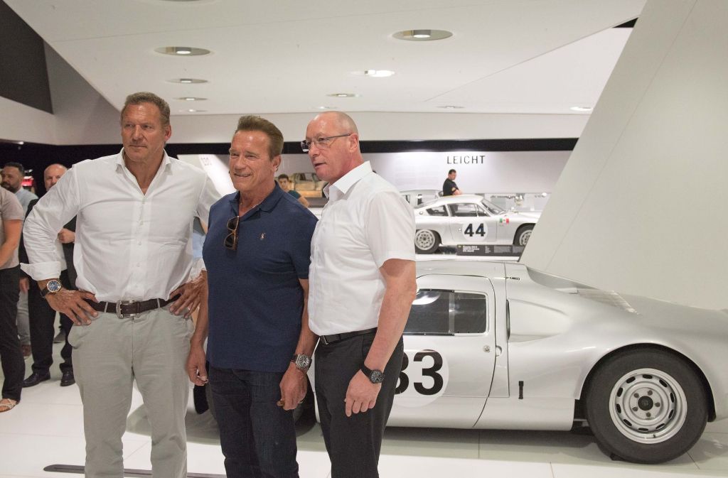 Von links: Ralf Möller, Arnold Schwarzenegger und Uwe Hück