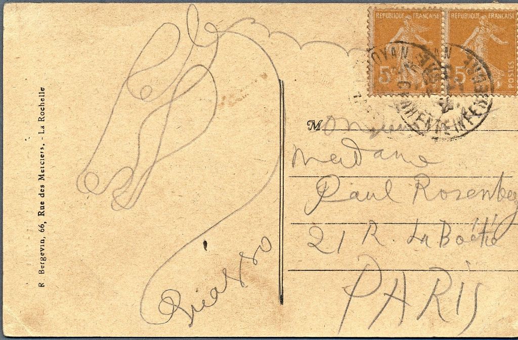 Eine Pferdezeichnung, die in der Unterschrift Picassos endet: So sieht die Postkarte aus. Weitere spektakuläre Versteigerungen des Auktionshauses finden Sie in unserer Bildergalerie.