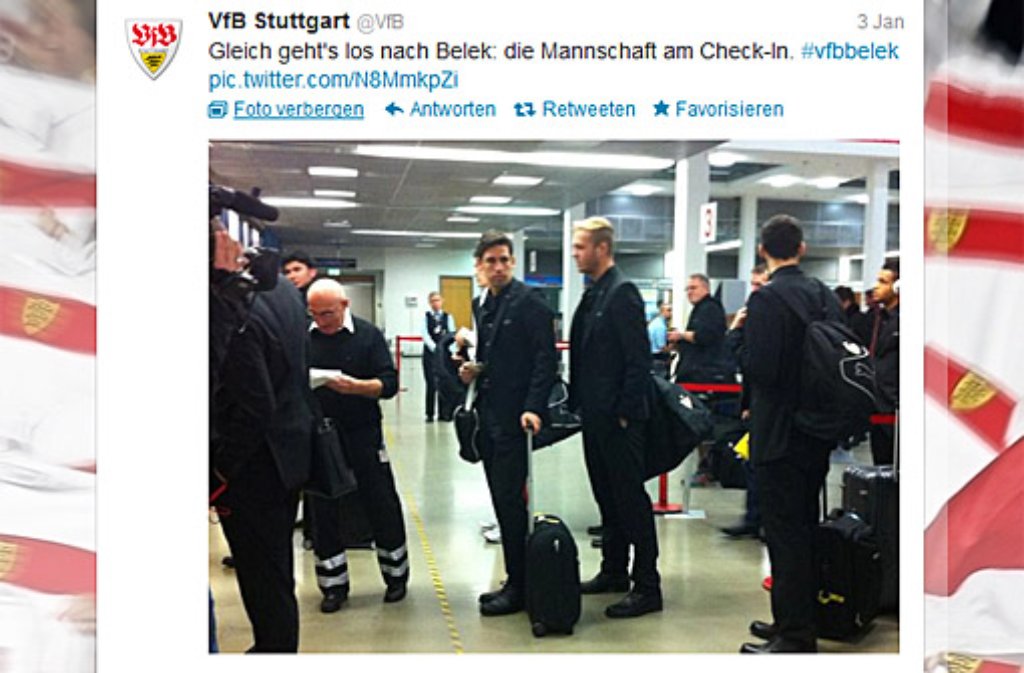 ... Treffen am 3. Januar am Flughafen und das Warten am Check-In-Schalter twittert der VfB Stuttgart inklusive Foto dann selbst. Im ...