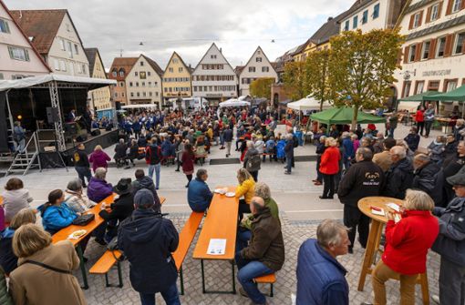 Zumindest richtig voll ist der neu gestaltete Marktplatz in Weil der Stadt  jetzt schon mal gewesen. Am 14. Mai findet die offizielle Einweihung statt. Foto: Jürgen Bach
