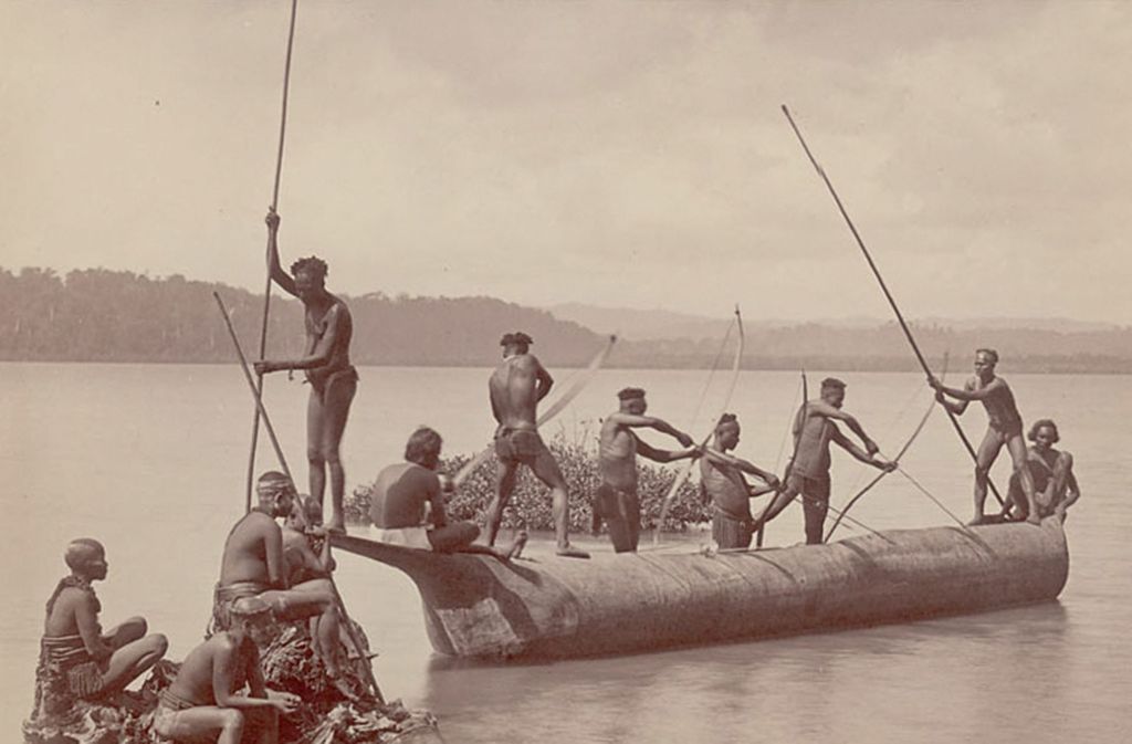 Eine Gruppe von Andamanen beim Fang von Schildkröten (um 1900).