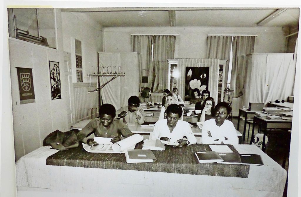 Ein Bild aus dem Schuljahr 1973/74 mit internationalen Schülern aus Nigeria, den USA, dem Libanon, Syrien und Indien.