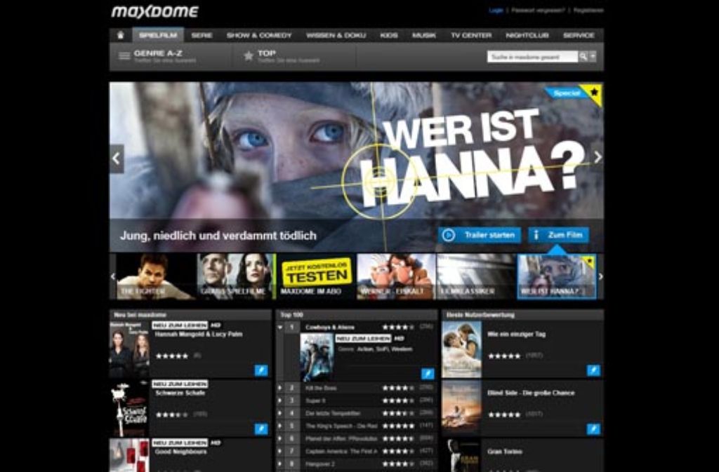 Die Online-Videothek maxedome.de bietet auch kostenlose Filme.