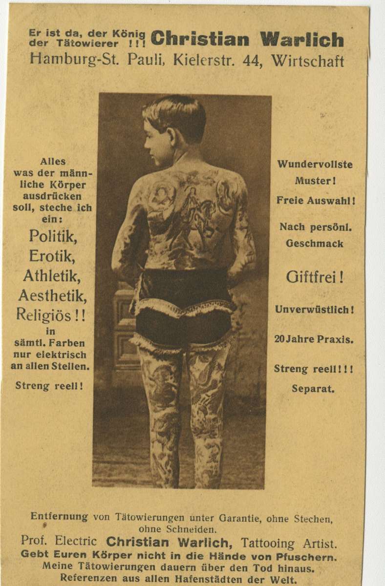 Werlichs Werbung (vor 1948) für Tattoos und Tattoo-Entfernung