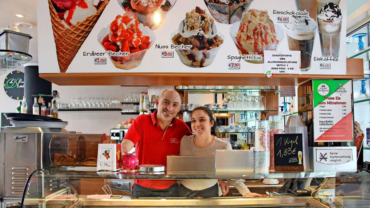 Seit 2018 betreibt das Ehepaar Roberta und Daniele Valitutto das Eiscafé Da Daniele am Neuen Markt in Leinfelden.