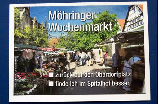 Diese Postkarten hat die Initiative zur Rückverlegung des Möhringer Wochenmarktes unter den Kunden verteilt. Foto: privat