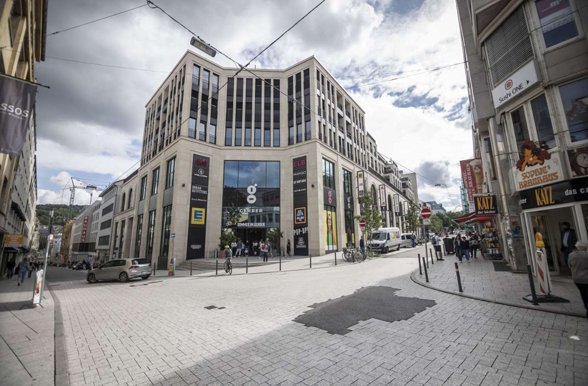 So kennen die meisten das Einkaufscenter Gerber in Stuttgart – am Zugang in der Marienstraße.