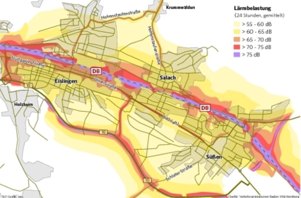 Die Karte zeigt, wo die Bewohner am stärksten unter dem Verkehrslärm leiden. Foto: StZ