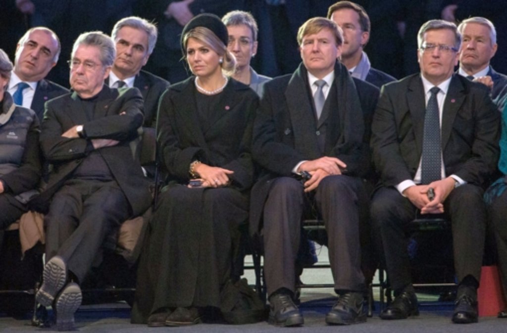 Polens Präsident Bronislaw Komorowski, Niederlandes Königspaar Máxima und Willem-Alexander und Österreichs Präsident Heinz Fischer (von links)