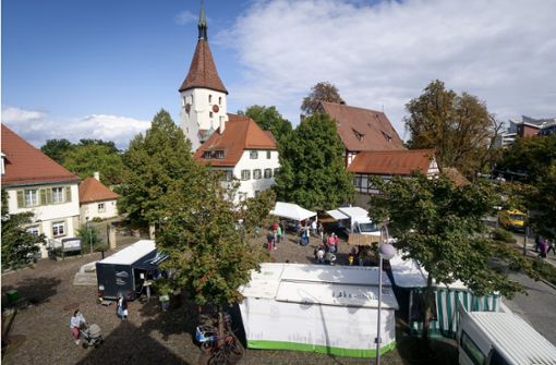 Der Wochenmarkt im historischen Ortskern von Hemmingen Foto: Simon Granville/ 