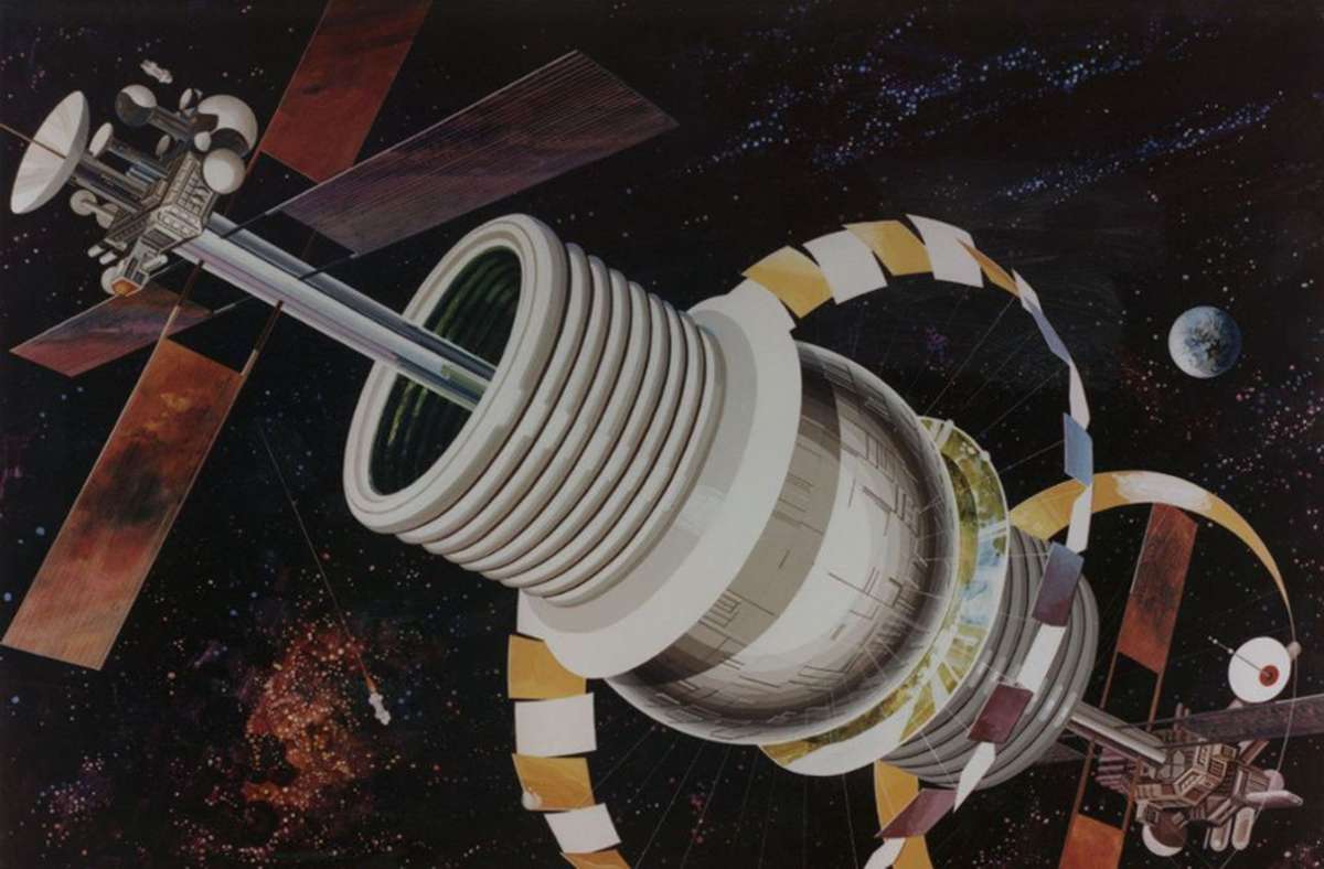 Nasa-Entwurf einer Bernal-Sphäre aus den 1970er Jahren: Eine solche Raumstation soll ihren Bewohnern einen permanenten und langfristigen Lebensraum bieten. Sie wurde 1929 vom britischen Physiker John Desmond Bernal vorgestellt und soll 20 000 bis 30 000 Menschen Platz bieten.