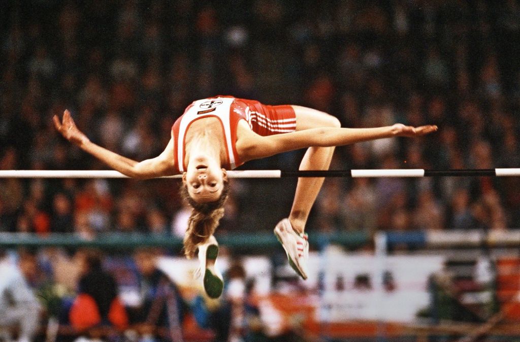Heike Henkel – die einzige Hochspringerin, die in drei aufeinanderfolgenden Jahren Europameisterin, Weltmeisterin und Olympiasiegerin wurde (1990–92).