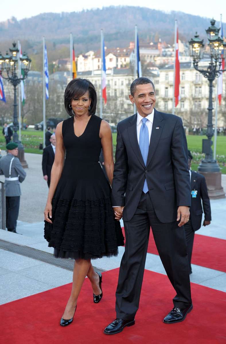 Michelle und Barack Obama 2009 vor dem Kurhaus in Baden-Baden. Der damalige amerikanische Präsident nahm damals am Nato-Gipfel in der Kurstadt teil, zusammen mit 30 anderen Staats- und Regierungschefs.