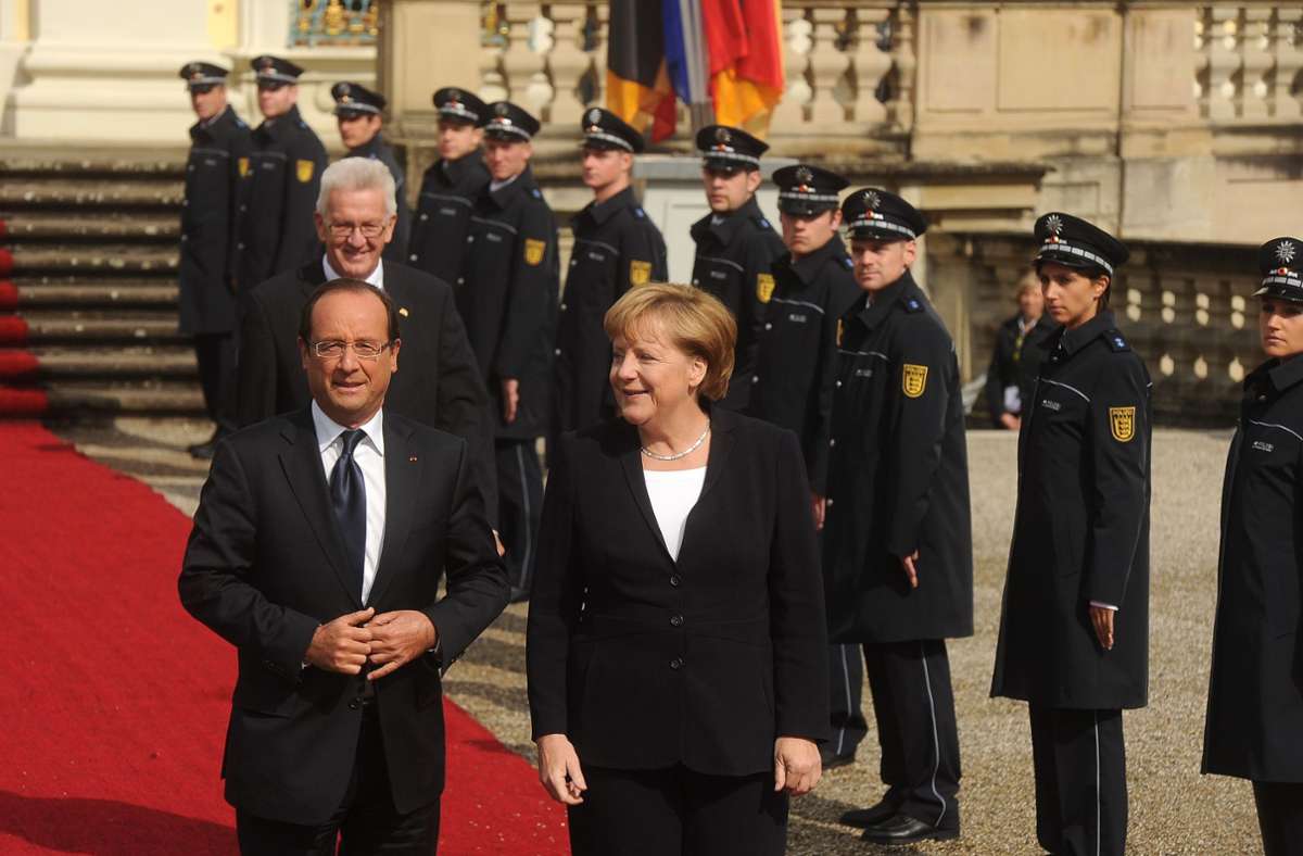 Ein Highlight von Baasners Wirken: Das Treffen von Bundeskanzlerin Angela Merkel mit dem französischen Staatspräsidenten François Hollande am 22. September 2012 im Ludwigsburger Schloss.