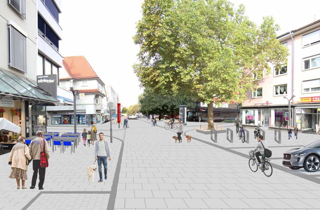 In der Konzeptstudie wird vorgeschlagen, den Belag einheitlich zu gestalten und mehr Platz für Fußgänger und Radfahrer zu schaffen.