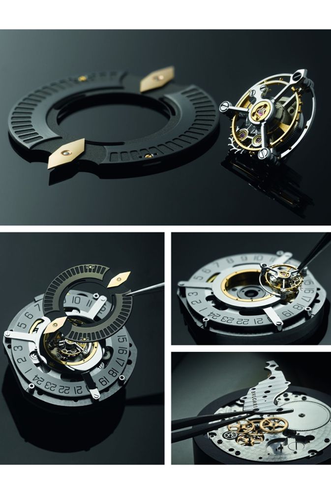 Präzisionsarbeit: Montage eines Uhrwerks am Beispiel einer Bulgari-Uhr. Der italianisierte Name des griechischen Firmengründers verbindet sich für die meisten eher mit Schmuck als mit Uhren und führt in die Irre: Die Uhren werden in der Schweiz gefertigt.