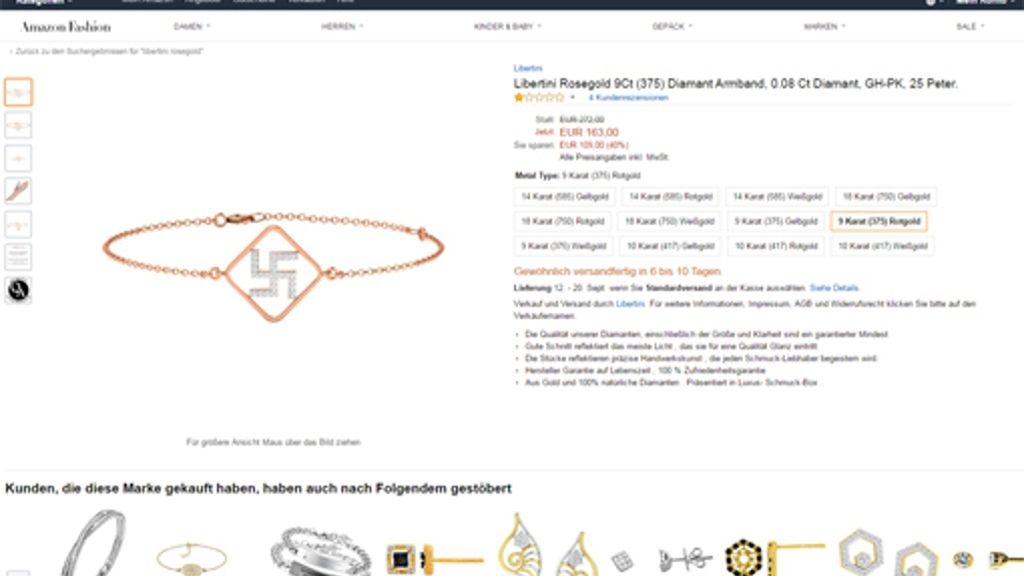 Verbotenes Produkt bei Amazon: Hakenkreuz-Armband sorgt für Empörung