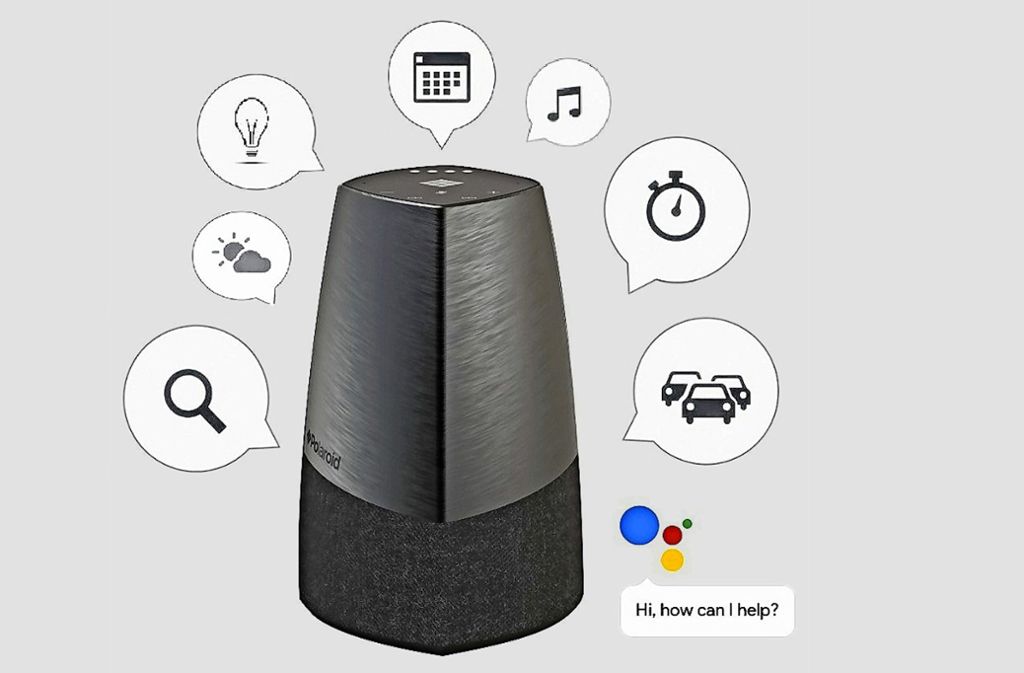 Smarte Lautsprecher mit Sprachassistenten erobern die Wohnzimmer. Dieser Polaroid-Lautsprecher hat Googles Sprachassistenten Assistant an Bord. Aber im Grunde werden fast alle Hausgeräte mit Sprachassistenten ausgerüstet.