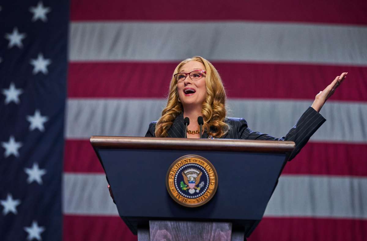 Die Präsidentin Jane Orlean (Mery Streep) peitscht ihre Anhänger auf