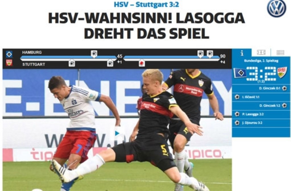 „HSV-Wahnsinn! Lasogga dreht das Spiel“ – das schreibt bild.de.