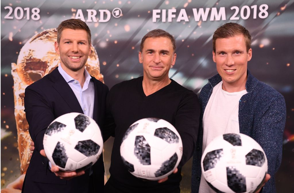 Bei der WM 2018 war er einer von drei Experten der ARD neben Stefan Kuntz (Mitte) und dem ehemaligen VfB-Trainer Hannes Wolf.