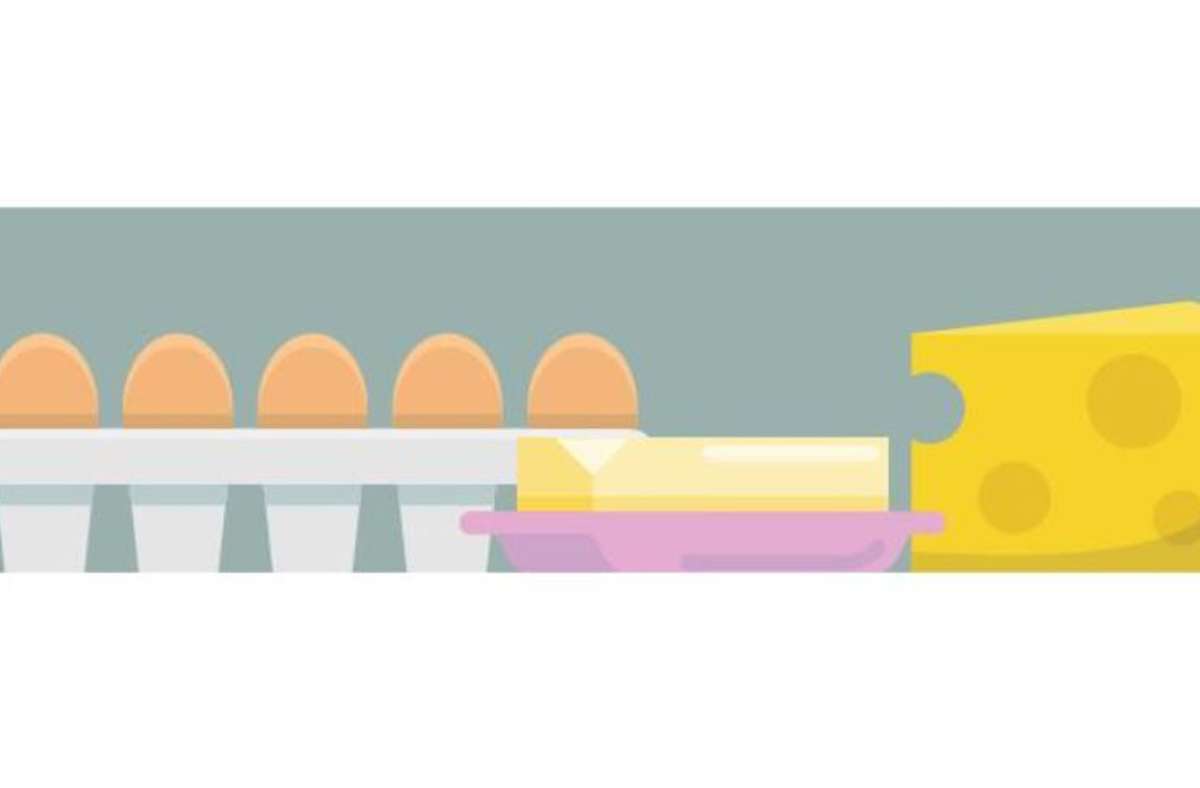 Oberes Fach des Kühlschranks: (optimale Temperatur: 8 Grad) Hartkäse, abgepackter Käse, Butter, Eier, Speisereste, offene Konserven sowie Marmeladengläser