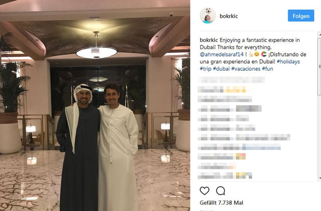 Dubai landet auf Platz Vier. Der spanische Fußballspieler Bojan Krkic wirft sich in seinem Urlaub in die Nationaltracht der Emirate und teilt seinen Urlaubschnappschuss.
