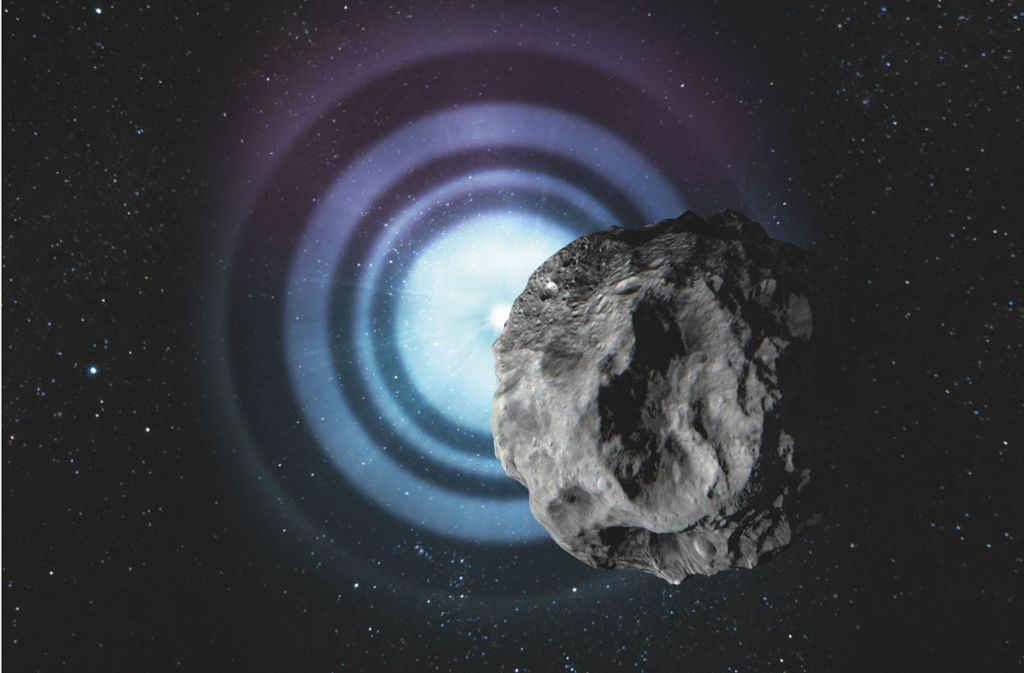 Illustration eines Asteroiden vor einem Stern.